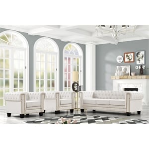 Rnfurnishings inc Arav 3-Piece Living Room Furniture Velvetfabric Set-Off white