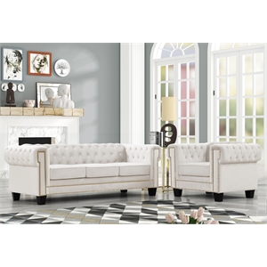 Rnfurnishings inc Arav 2-Piece Living Room Furniture Velvetfabric Set-Off white