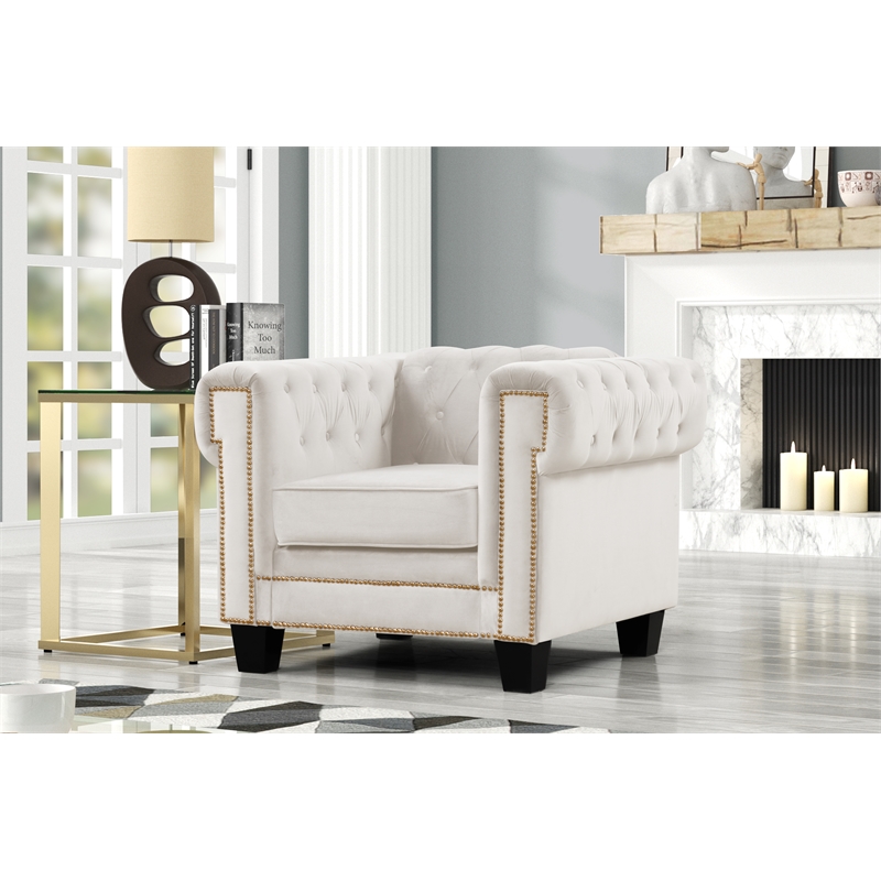 Rnfurnishings inc Akhil  3-Piece Living Room FurnitureVelvetfabric Set-Off white
