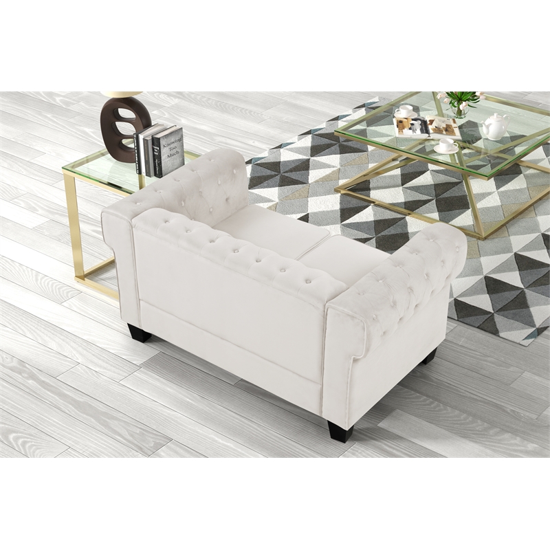 Rnfurnishings inc Akhil  3-Piece Living Room FurnitureVelvetfabric Set-Off white