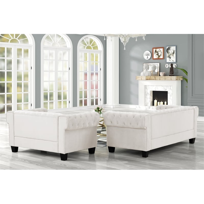 Rnfurnishings inc Akil 2-Piece Living Room FurnitureVelvet fabric Set-Off white