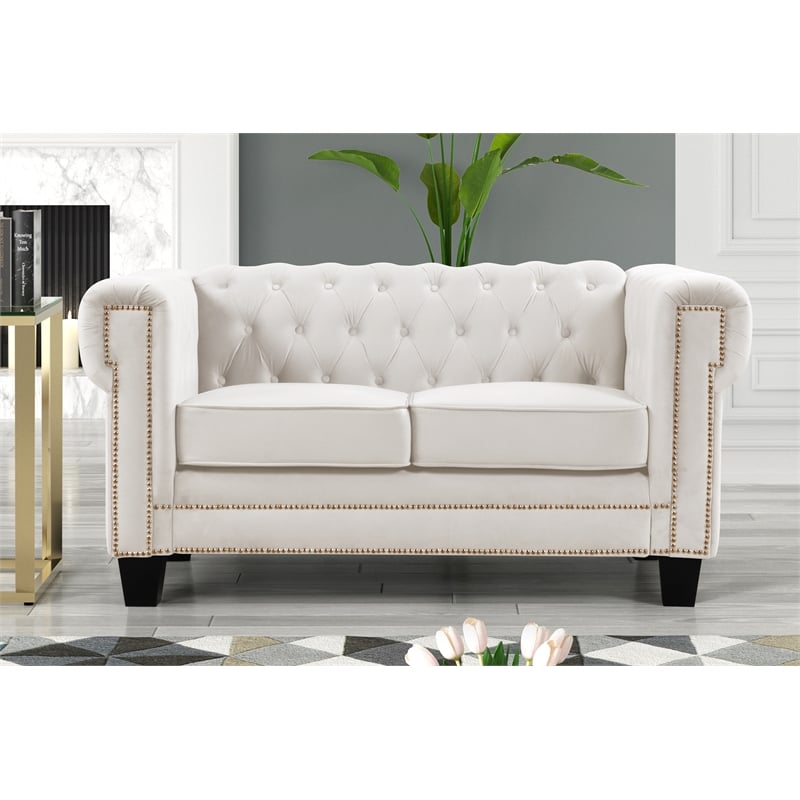 Rnfurnishings inc Akil 2-Piece Living Room FurnitureVelvet fabric Set-Off white