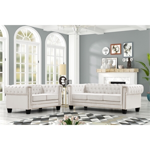 Rnfurnishings inc Akil 2-Piece Living Room FurnitureVelvet fabric Set-Off white