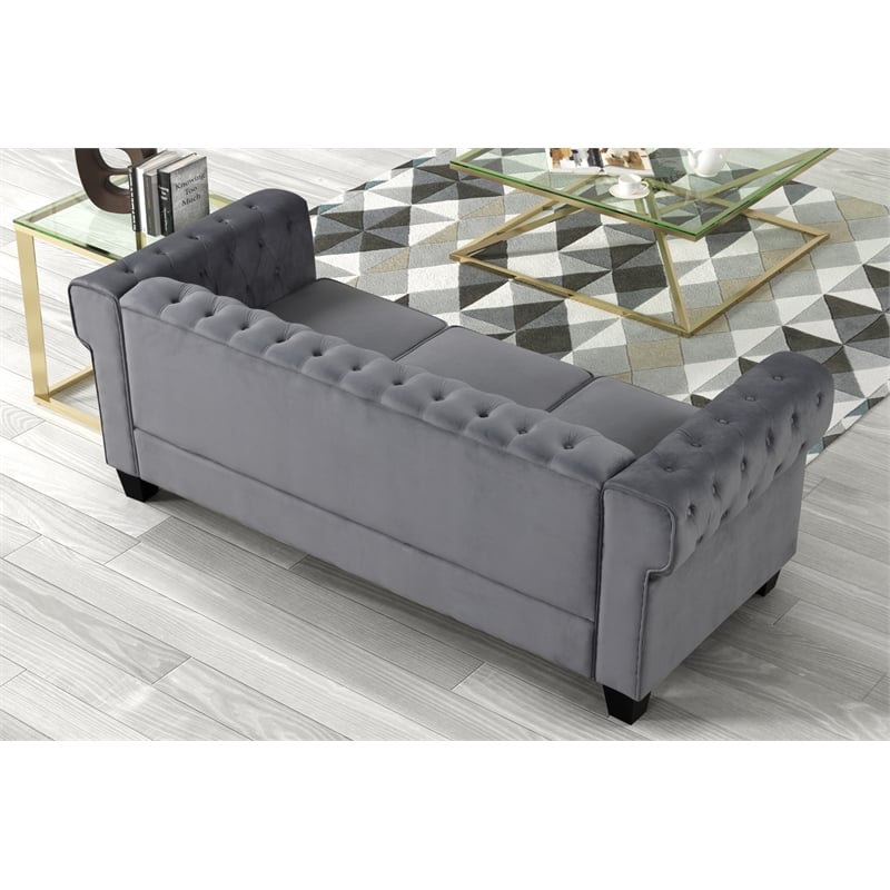 Rnfurnishings inc Amar 3-Piece Living Room Furniture Velvet fabric Set-Gray