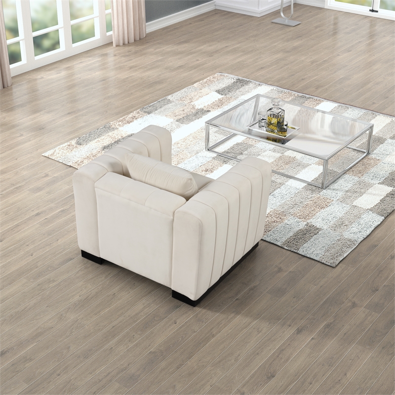 RNfurnishings 3-PC LivingRoom Furniture Velvet fabric Sofa+2-Armchairs Set-Beige