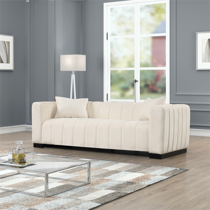 Rnfurnishings 2-PC Living Room Furniture Velvet fabric Sofa+Armchair Set-Beige