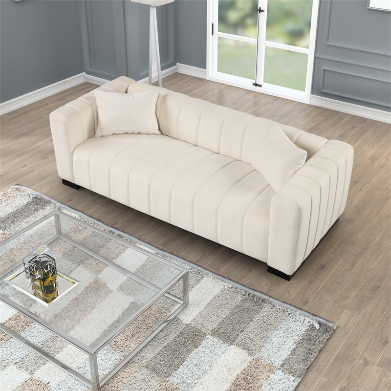 Rnfurnishings 2-PC Living Room Furniture Velvet fabric Sofa+Armchair Set-Beige