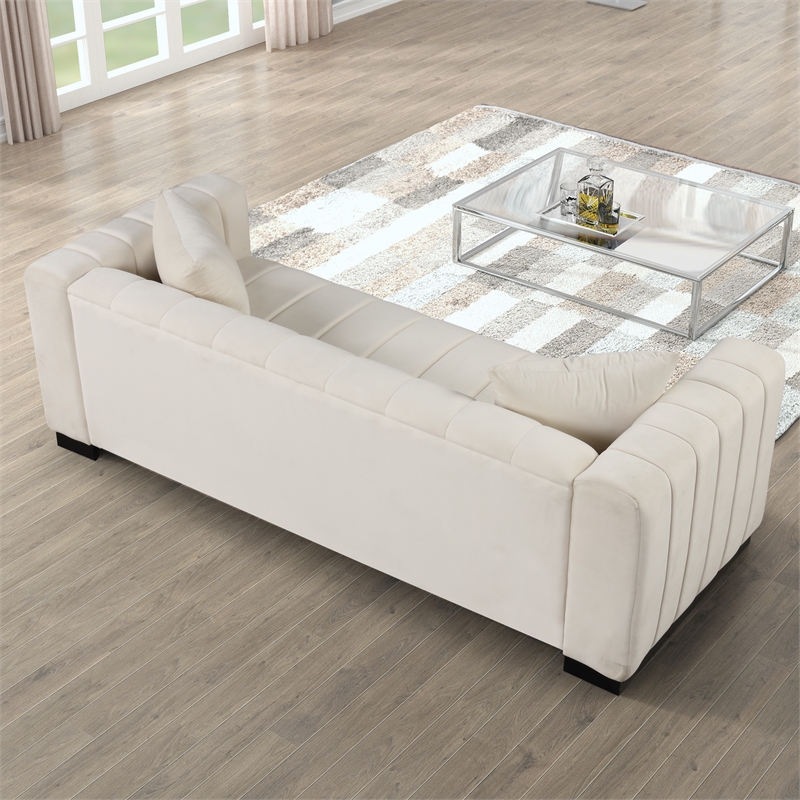 Rnfurnishings 2-PC Living Room Furniture Velvet fabric Sofa+Armchair Set-Beige
