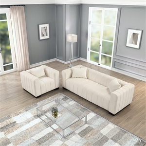 Rnfurnishings 2-PC Living Room Furniture Velvet fabric Sofa+Armchair Set-Beige