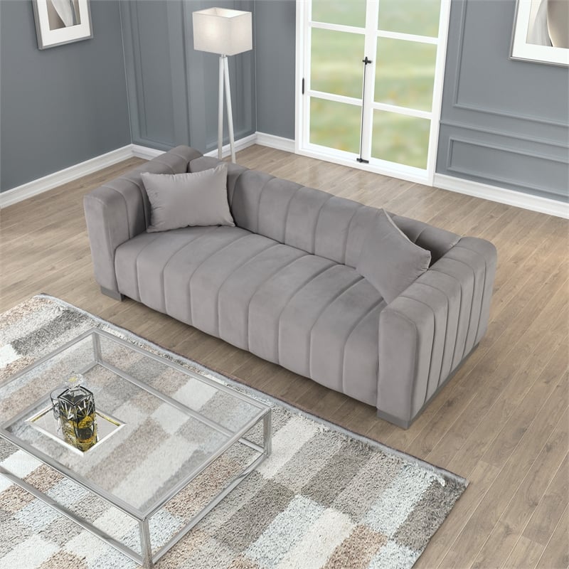 Rnfurnishings3-PC Living RoomFurniture Velvet Sofa+Loveseat+Chair Set-Light Gray