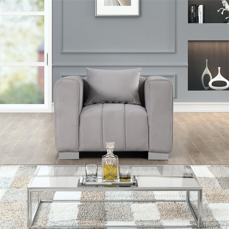 Rnfurnishings3-PC Living RoomFurniture Velvet Sofa+Loveseat+Chair Set-Light Gray