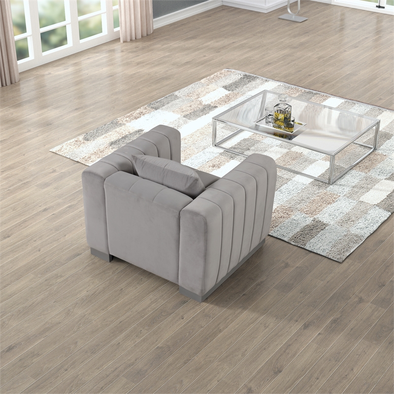 Rnfurnishings 3-PC LivingRoom Furniture Velvet Sofa+2-Armchairs Set-Light Gray