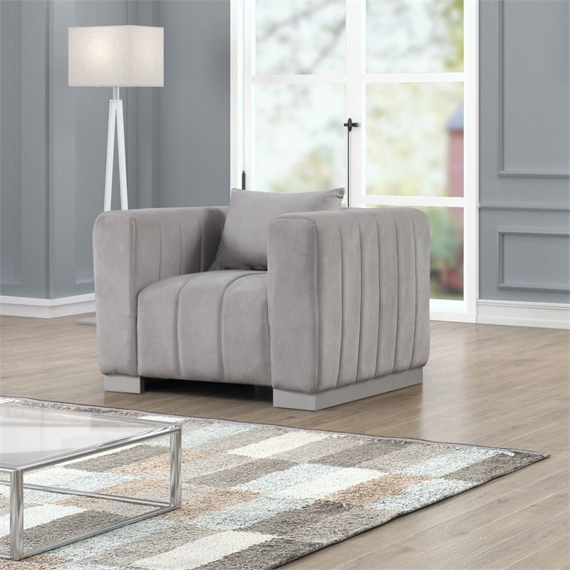 Rnfurnishings 2-PC Living Room Furniture Velvet fabric Sofa+Chair Set-Light Gray