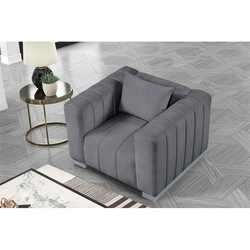 Rnfurnishings 3-PC Living Room Furniture Velvet fabric Sofa+2-Armchairs Set-Gray