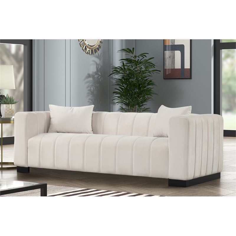 Rnfurnishings 2-Piece Living Room Furniture Velvet Sofa+Loveseat Set-Half white