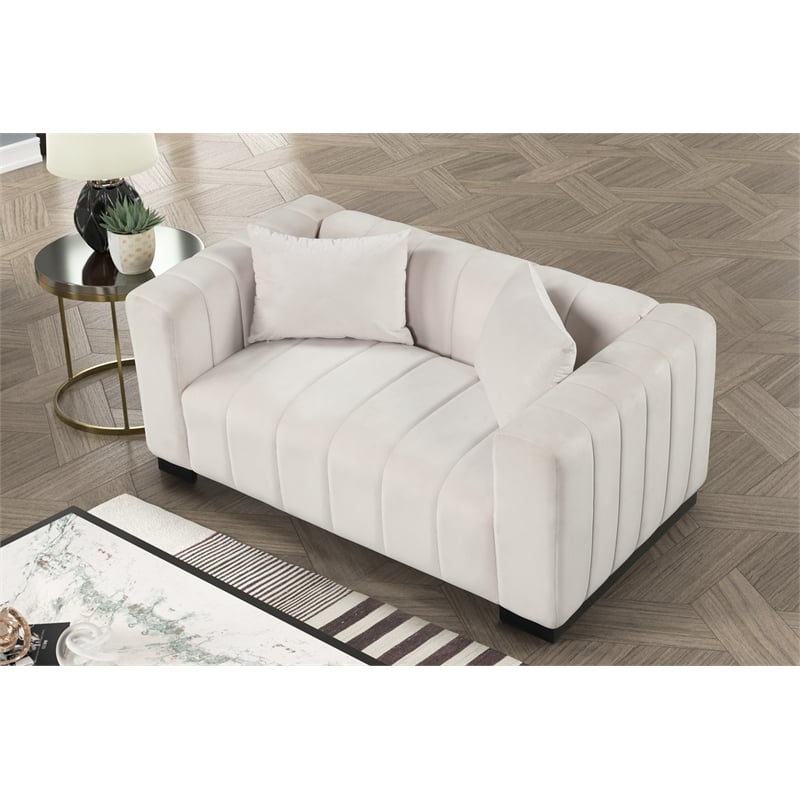 Rnfurnishings 2-Piece Living Room Furniture Velvet Sofa+Loveseat Set-Half white