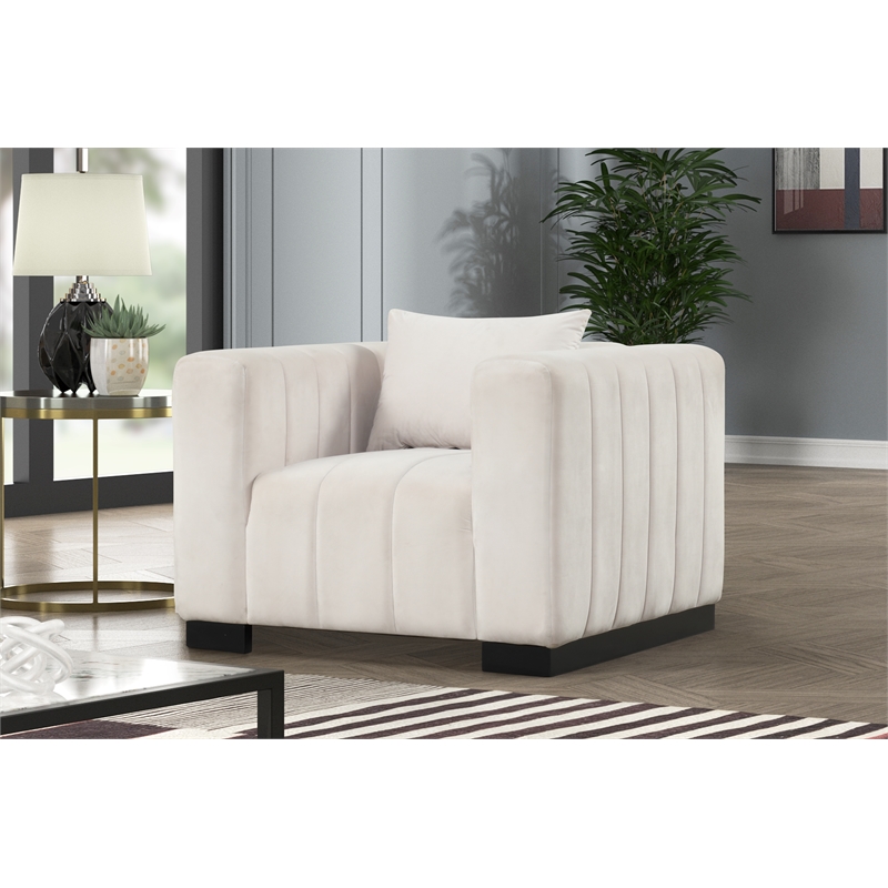 Rnfurnishings 3-PC Living Room Furniture Velvet Sofa+2-Armchairs Set-Half white