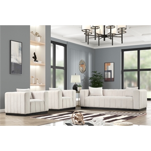 Rnfurnishings 3-PC Living Room Furniture Velvet Sofa+2-Armchairs Set-Half white