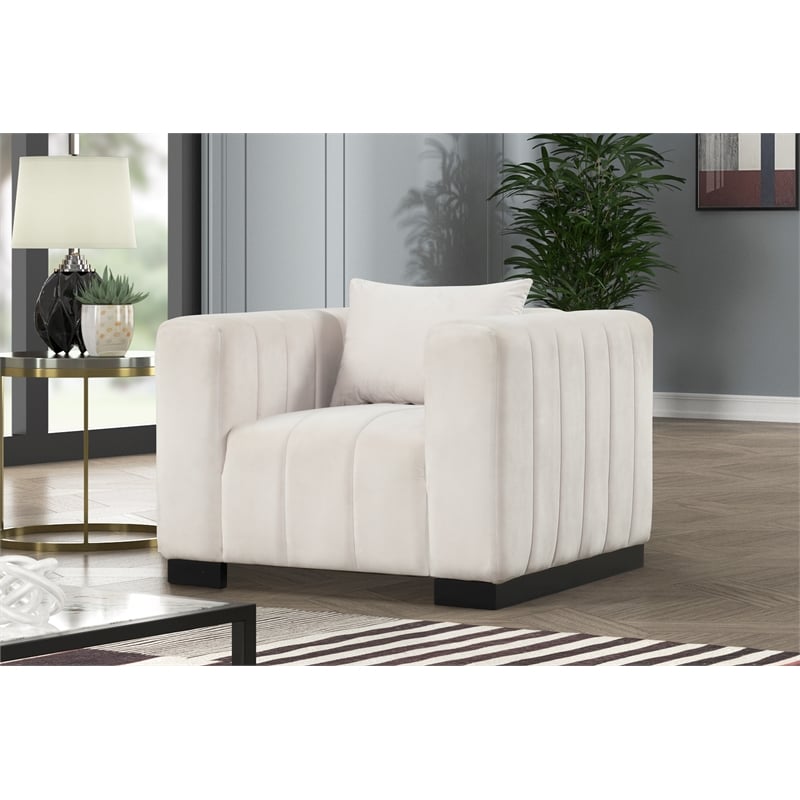 Rnfurnishings 2-PC Living Room Furniture Velvet fabric Sofa+Chair Set-Half white