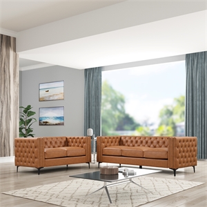 Rnfurnishings2-PC LeatherGel LivingRoom Furniture Sofa+Loveseat Set-Saddle Brown