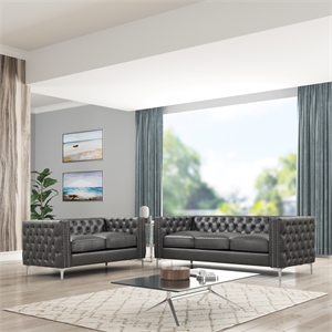 Rnfurnishings 2-PC Leather Gel Living Room Furniture Sofa+Loveseat Set-Dark Gray