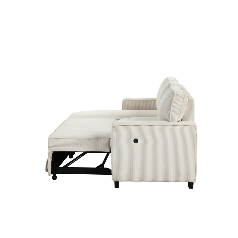 Rnfurnishings Reversible Storage Chaise Sleeper Corduroy Fabric Sofa - Beige