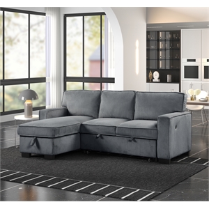 Rnfurnishings Reversible Storage Chaise Sleeper Corduroy Fabric Sofa - Gray