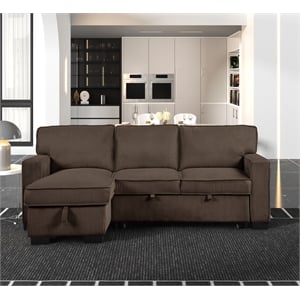 Rnfurnishings Reversible Storage Chaise Sleeper Corduroy Fabric Sofa - Brown