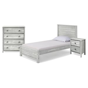 rustic gray 3-piece bedroom set w/ twin panel bed nightstand and 4-drawer chest