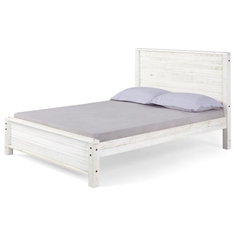 Alaterre Furniture Rustic Panel Wood, White Rustic Bed Frame