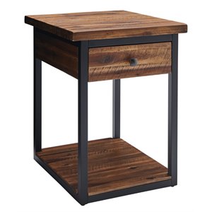alaterre furniture claremont rustic wood end table with drawer and low shelf