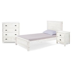 rustic white 3-piece bedroom set w/ twin panel bed nightstand and 4-drawer chest