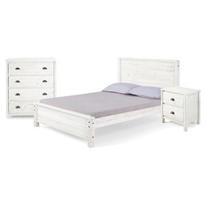 rustic white 3-piece bedroom set w/ full panel bed nightstand and 4-drawer chest