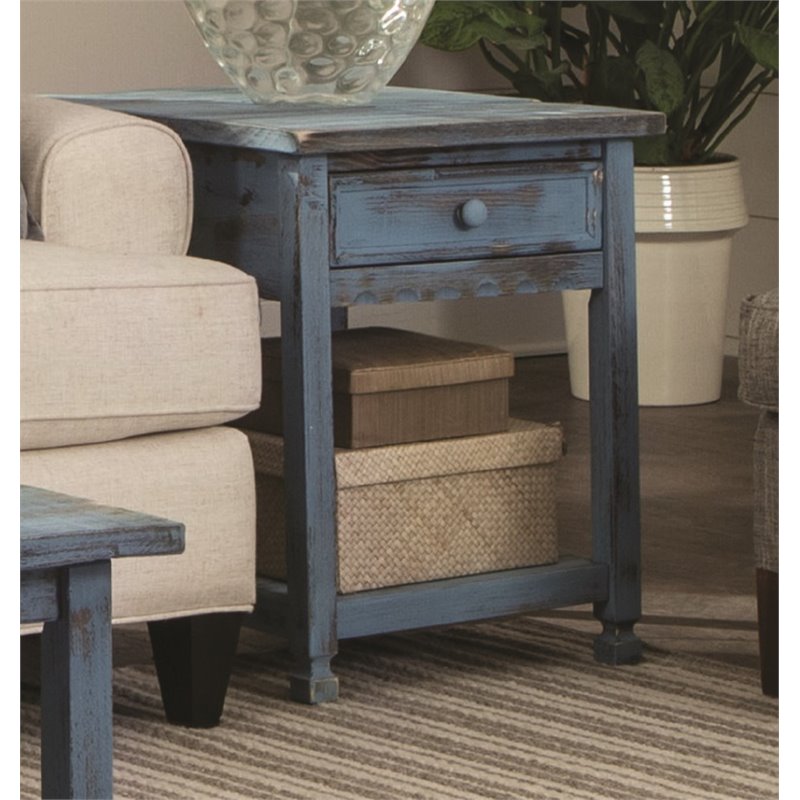 Alaterre Furniture Country Cottage End Table in Rustic Blue Antique
