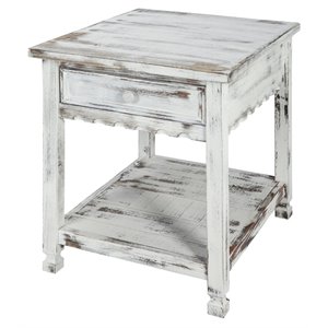 alaterre furniture country cottage end table in rustic white antique finish