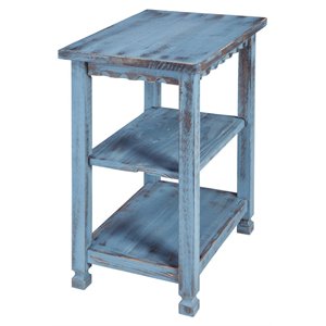 alaterre furniture country cottage 2-shelf end table in blue antique finish