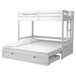 jasper twin to king extending day bed with bunk bed and storage drawers in white