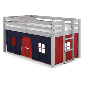 jasper twin junior loft bed dove gray frame and blue/red playhouse tent