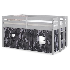 jasper twin junior loft bed dove gray frame and camouflage bottom playhouse tent