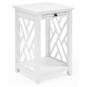 alaterre furniture coventry white wood end table with tray and bottom shelf