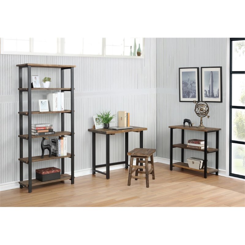 Alaterre Furniture Pomona 31H 2Shelf Metal and Solid Wood UnderWindow