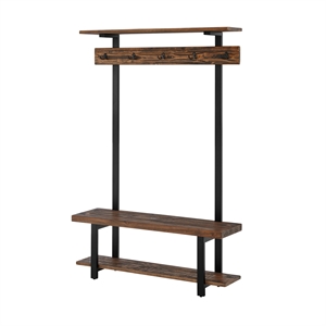 alaterre furniture pomona brown wood entryway hall tree with bench & shelves