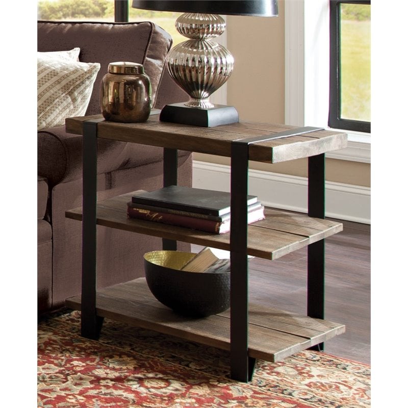 Alaterre Furniture Modesto Metal Strap and Reclaimed Wood End Table