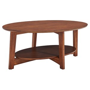 alaterre monterey 48l oval mid-century modern wood warm chestnut coffee table