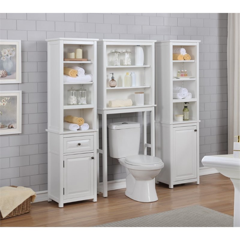 Alaterre Furniture Dorset Wood Bathroom Storage Tower in White Cymax