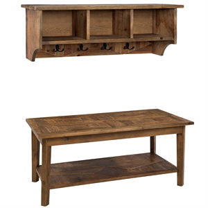 alaterre furniture revive natural wood storage coat hook with bench set