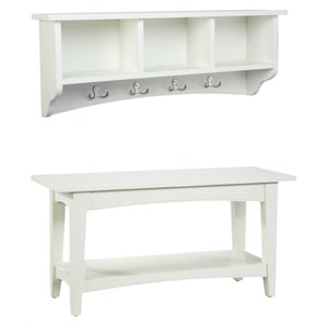 alaterre furniture shaker cottage wood storage coat hook with bench set in ivory