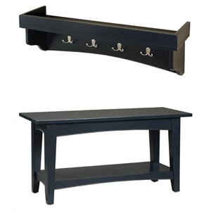 alaterre shaker cottage tray shelf wood coat hook with bench in charcoal gray