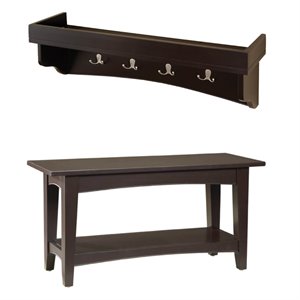 alaterre furniture shaker cottage brown wood shelf coat hook with bench set