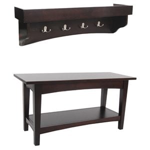 alaterre furniture shaker cottage wood shelf coat hook with bench in espresso
